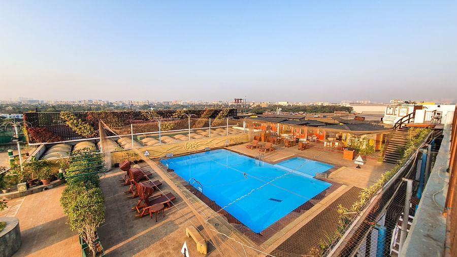 aerial view of our outdoor swimming pool in vile parle