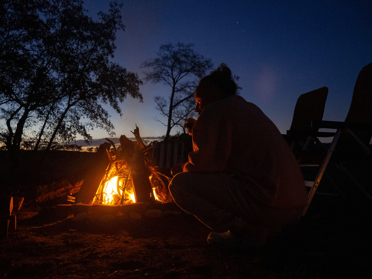 A bonfire lit for a music evening at Signum Resort, Bandhavgarh