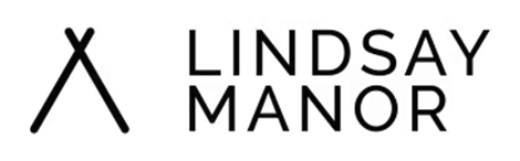 Lindsay Manor logo in black with minimalist tent-like symbol and sans-serif font on a white background.