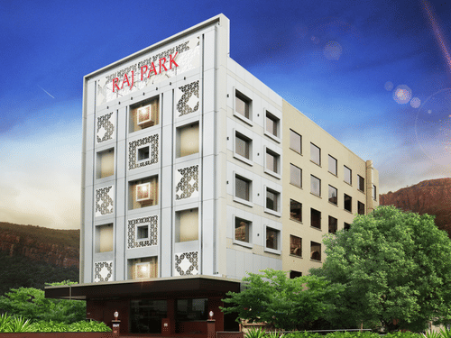 A design of the exterior facade of Hotel Raj Park - our Luxury Hotel in Tirupati