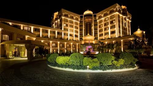 Exterior of Swosti Premium Resort at night