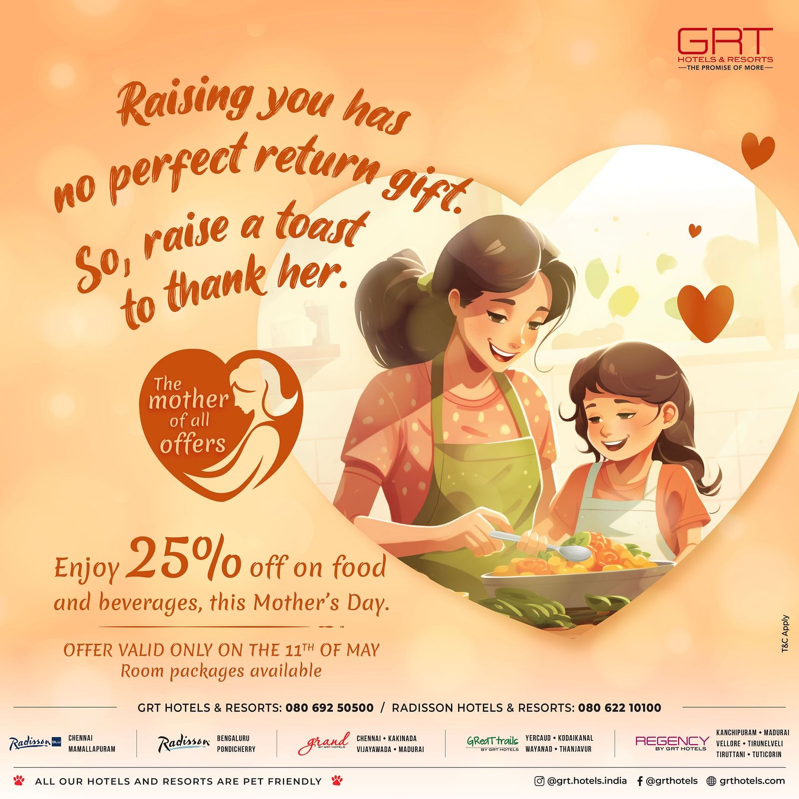 GRT hotels celebrating mothers day with 25 percent discount on food and beverages