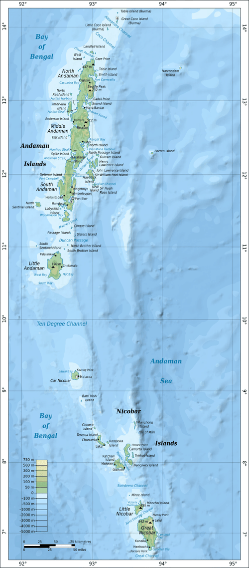 A map of Nicobar and Andaman Islands