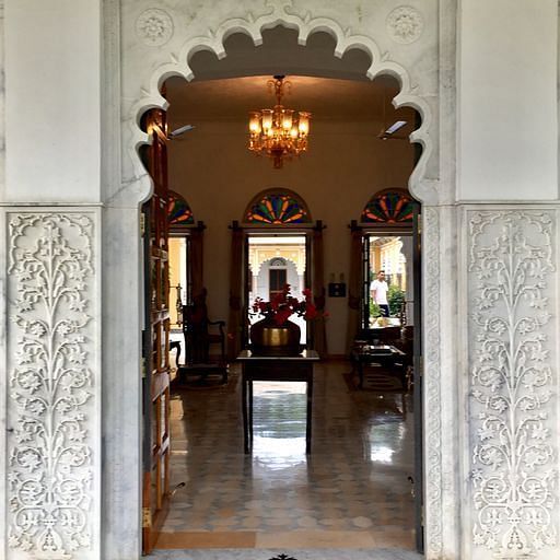 image of the arched traditonal entrance to the lobby area at Dev Shree