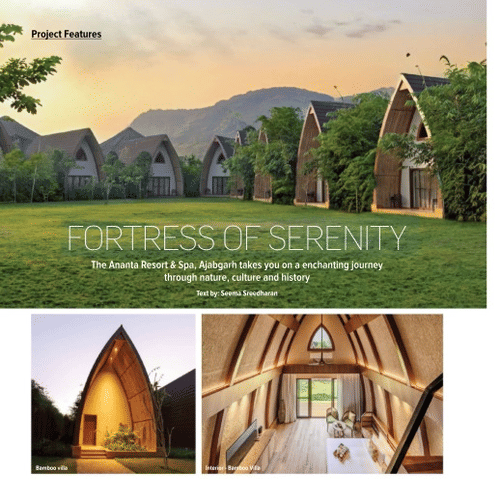 Magazine spread showcasing the architecture and luxury villas at Ananta Resort & Spa.