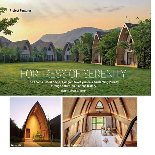 Magazine spread showcasing the architecture and luxury villas at Ananta Resort & Spa.
