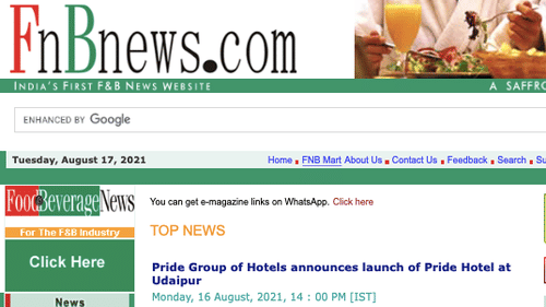  Pride Hotels Group FNB News Pride udaipur - 16-8-21