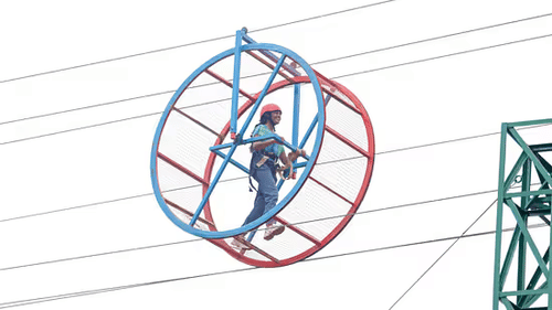 A 3D render of a red and blue sphere-shaped ride structure on a white background - Black Thunder Water Theme Park