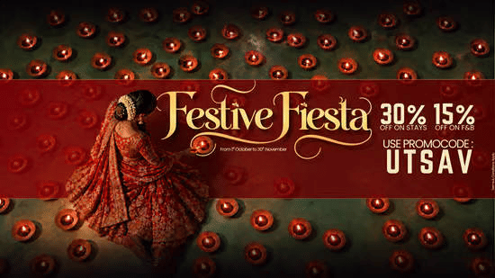 A Festive Fiesta Website Banner with the 30% and 15% offers displayed on stays from 1st to 30th Novemeber. | Pride Premier Nagpur