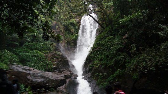 Water gushing down at Netravali Waterfall