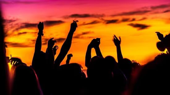 Silhouette of people reveling at a beach party