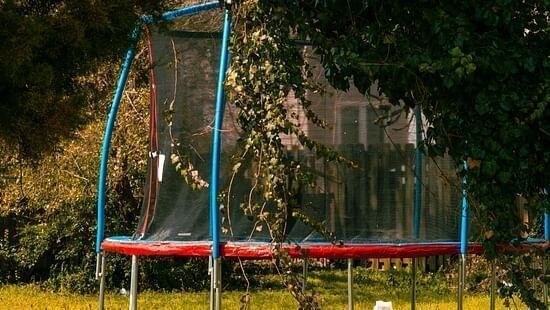 A colourful trampoline setup for children to enjoy.