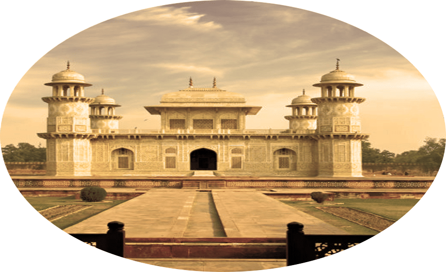 A picture of Tomb of Itimad-ud-Daula in a circle