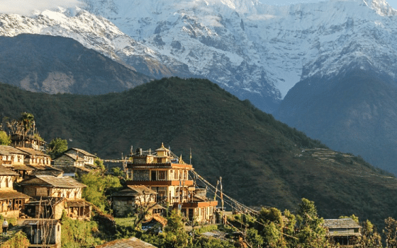 A small town with several homes, valleys and mountains in the background | Kavya Resort and Spa, Nagarkot