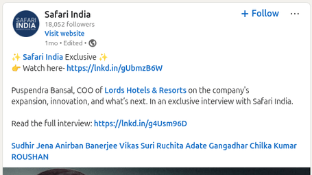 Screenshot of media promotion for Lords Hotels & Resorts.