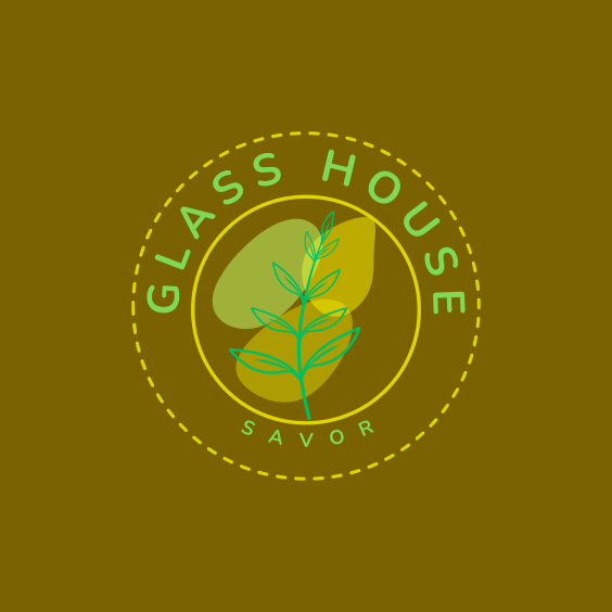 The logo of a space at The Heritage Club Tripura Castle Hotel and Spa, Shillong, featuring the name; The glass house inside a circle.