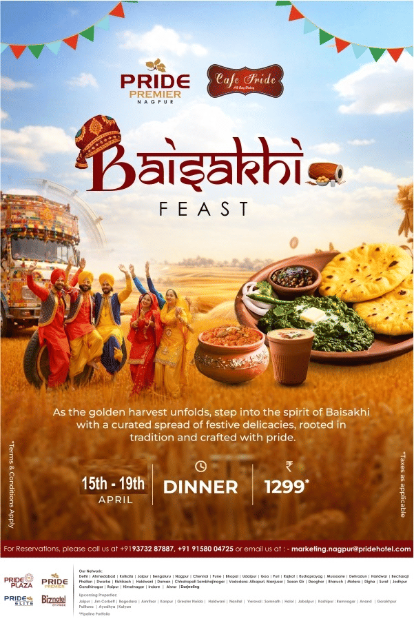 Baisakhi Feast celebration at The Pride Premier Nagpur with festive dinner, traditional cuisine, vibrant decor and cultural experience from 15th to 19th April.