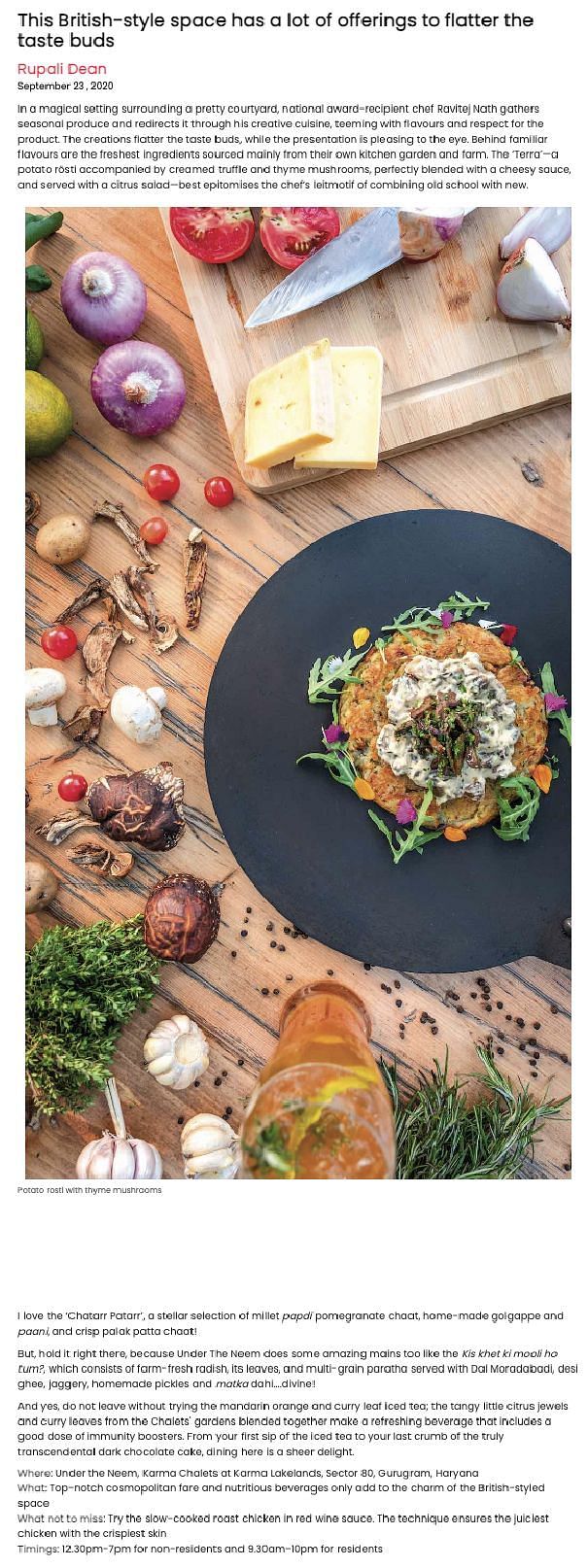 Top view of ingredients and a plated potato rosti dish article highlights British-style cuisine at Karma Chalets using fresh, seasonal produce.