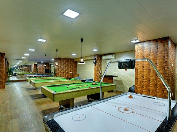 Air hockey and pool tables at the Leisure Club at Hotel Clarks Shiraz, Agra