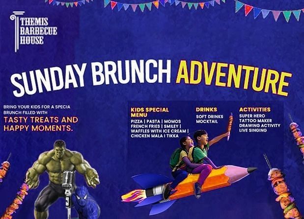 A creative image with Kids Sunday Brunch, offers Special Kids Menu on every sunday