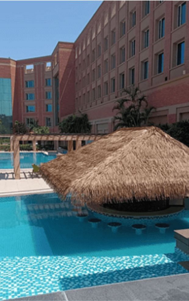 View of the swimming pool area of Nirvana Luxury Hotel, Ludhiana
