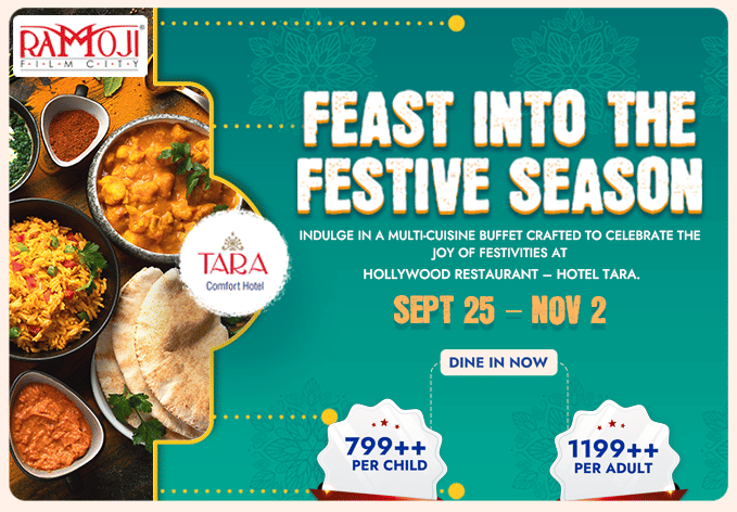 Restaurant banner with the caption FEAST INTO THE FESTIVE SEASON with a special thali meal offer from September 25 to November 2. Prices start at ?799