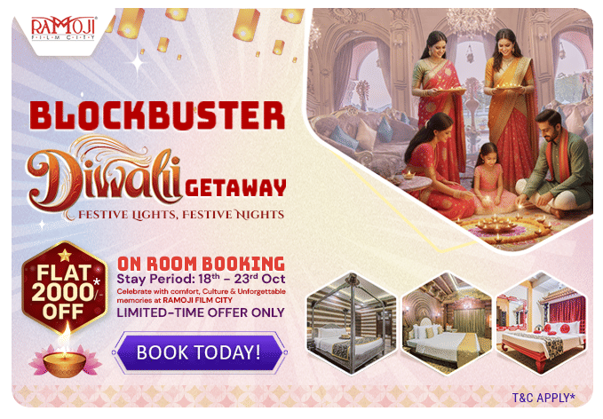 Blockbuster Diwali Getaway with flat ?2000 off on room bookings, showcasing festive celebrations, decorated hotel interiors, and guests enjoying the festival