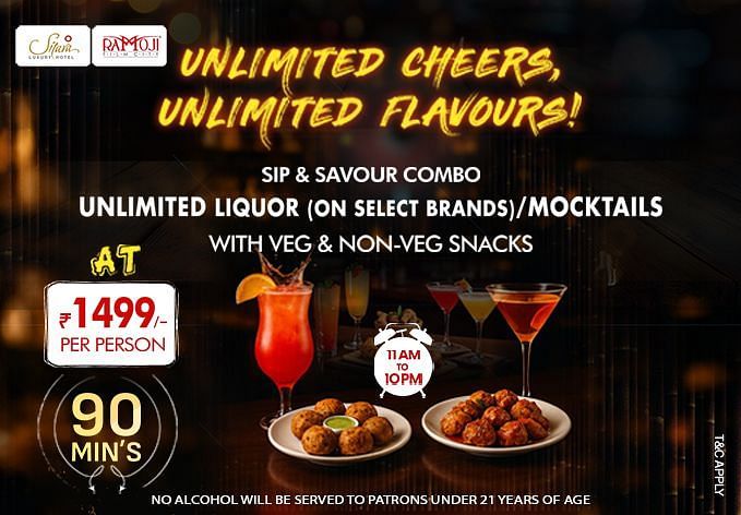 Unlimited liquor and mocktail combo offer at Hotel Sitara – Enjoy 90 minutes of drinks with veg and non-veg snacks for just ?1499.