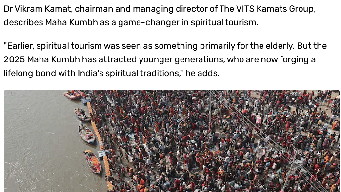 A snippet of India Today article which states that Not just Maha Kumbh, how spiritual tourism is taking Indians abroad
