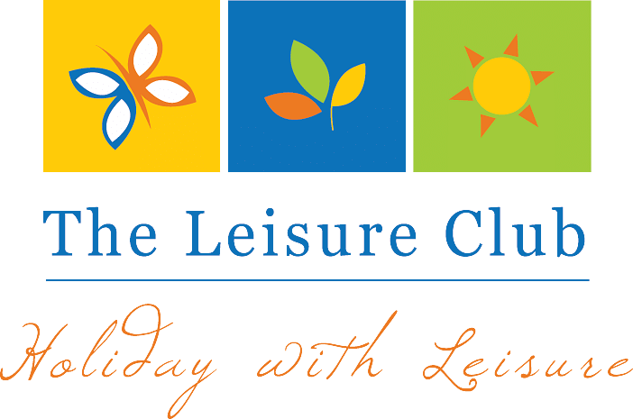 Three icons in the top with the text The Leisure Club and Holiday with Leisure text at the bottom