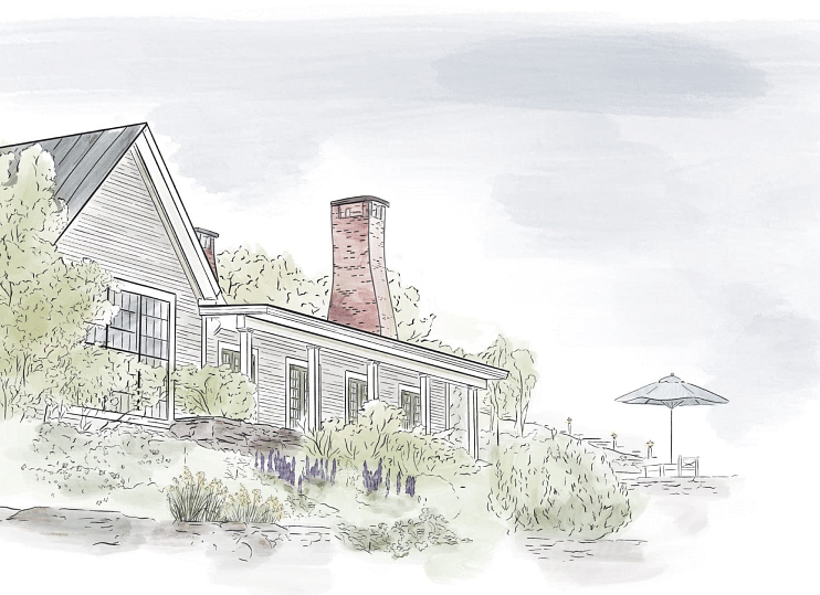 A watercolour image of a house with a chimney
