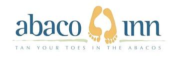 The Abaco Inn logo featuring blue typography and yellow footprints along with a tagline that says 'Tan Your Toes in the Abacos'