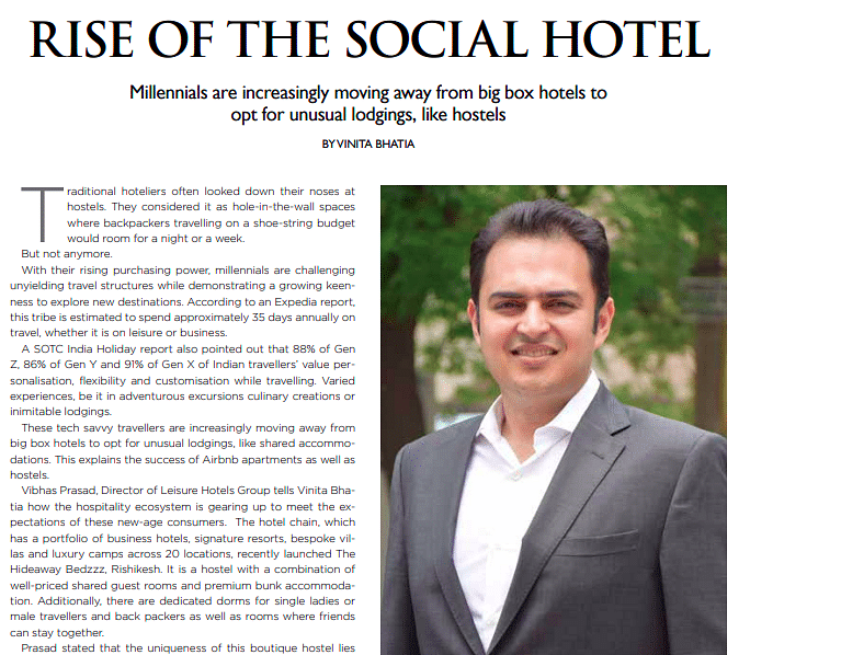 Article about the rise of social hotels with images of hotel interiors.