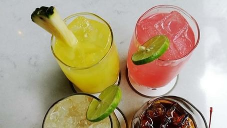 Juices placed on a white table