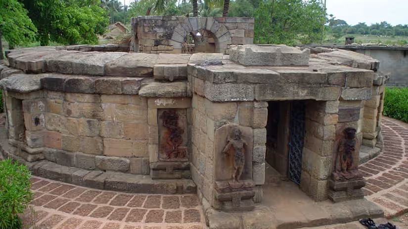 Exterior of a temple made of stone on an overcast day