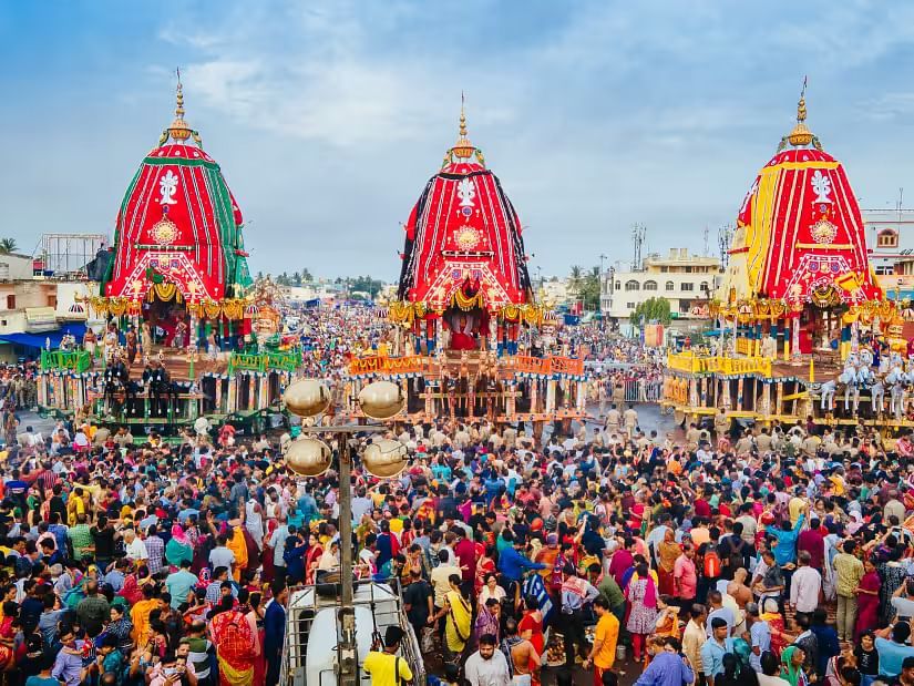Crowd gathered outside the temple on the eve of  Ratha Yatra 