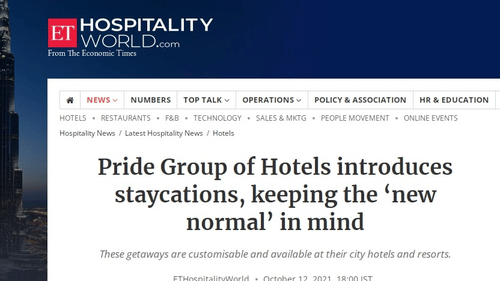 Hospitality World Dt. 12-10-2021 Pride Hotels Group