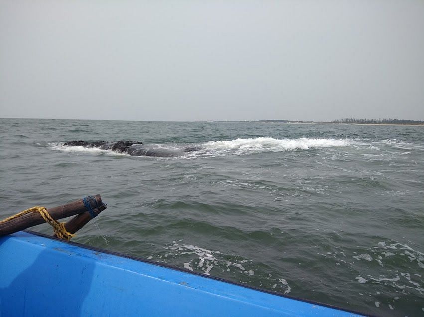 A view of sea waves from a boat.