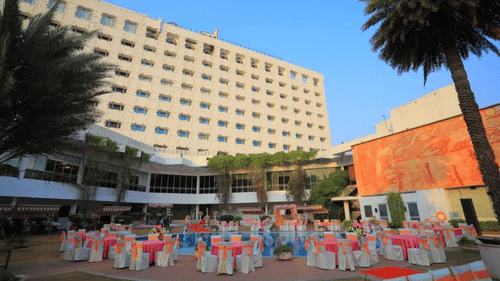 The outdoor wedding venue all decked up to host a destination wedding in Jaipur 09