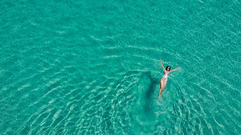 a person floating on water
