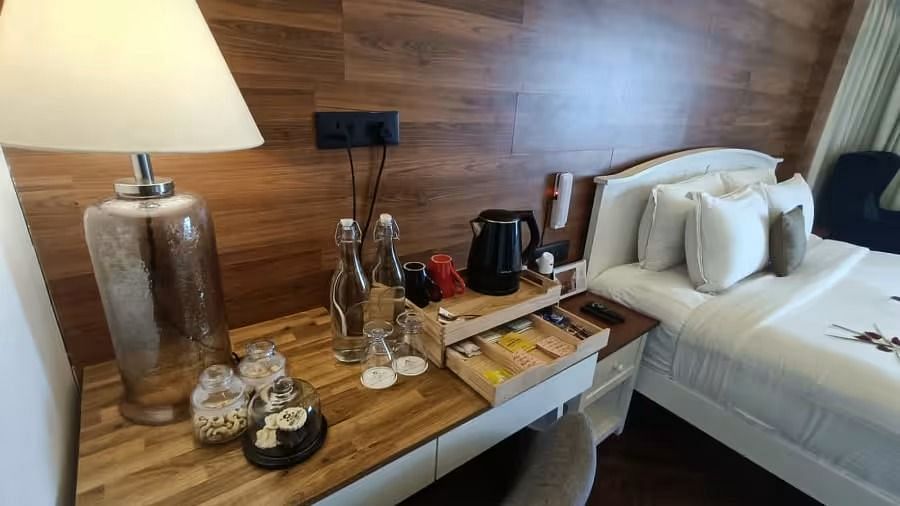 Hotel room with tea setup