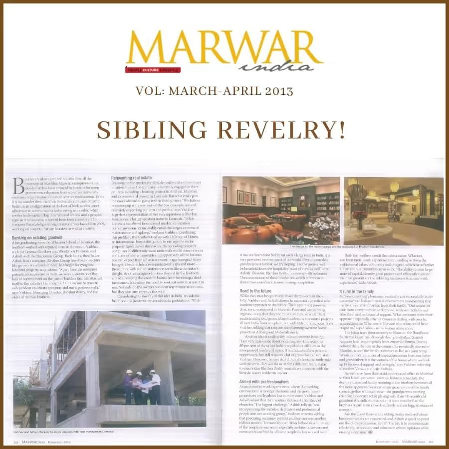 The article at Marwar India - Sibling Revelry article - Rhythm Lonavala