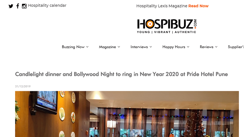 New Year 2020 at Pride Hotel Pune - HospiBuz 31-12-2019