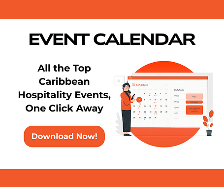 Event Calendar promotion for Caribbean hospitality events with a download button.
