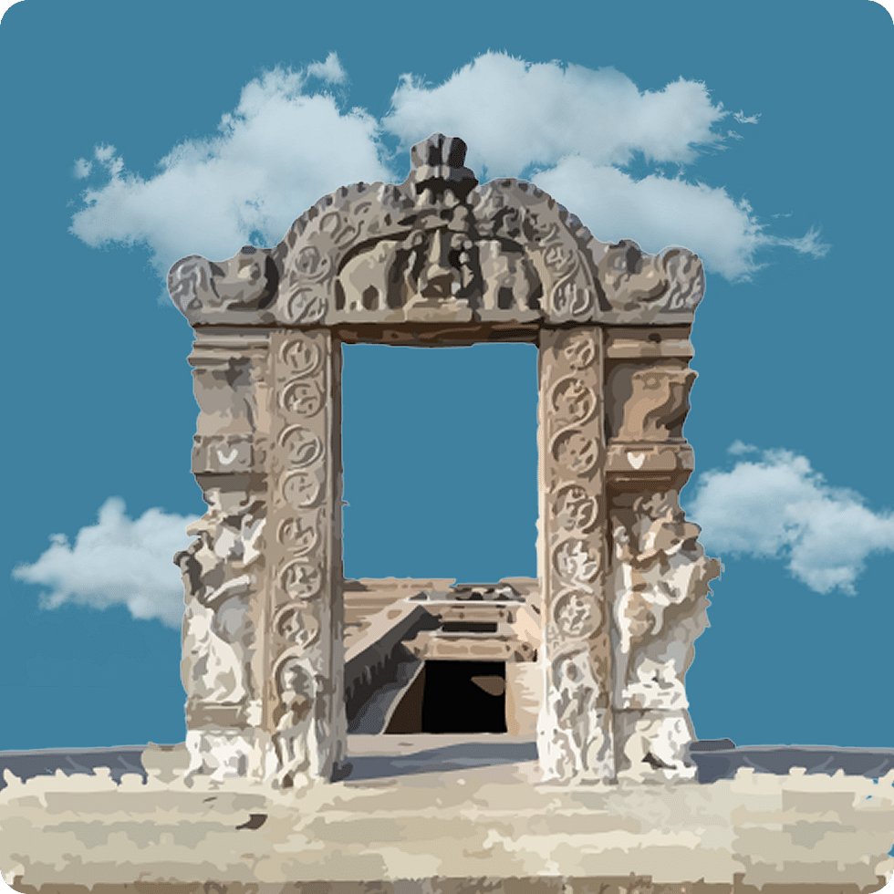 Unique stone archway of a temple, showcasing Pallava architecture.