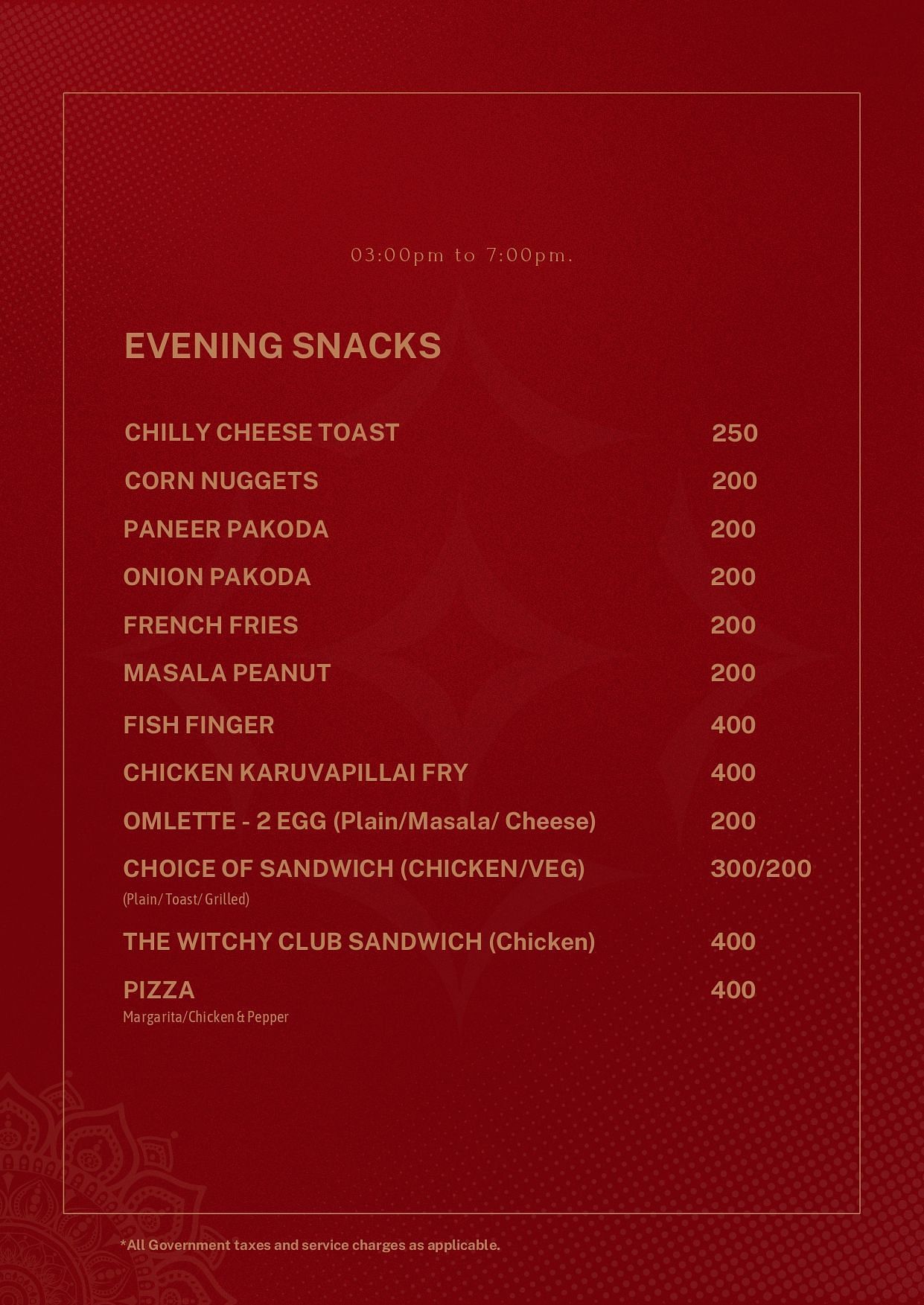 Atithi - TGI Grand menu featuring dishes under Evening Snacks