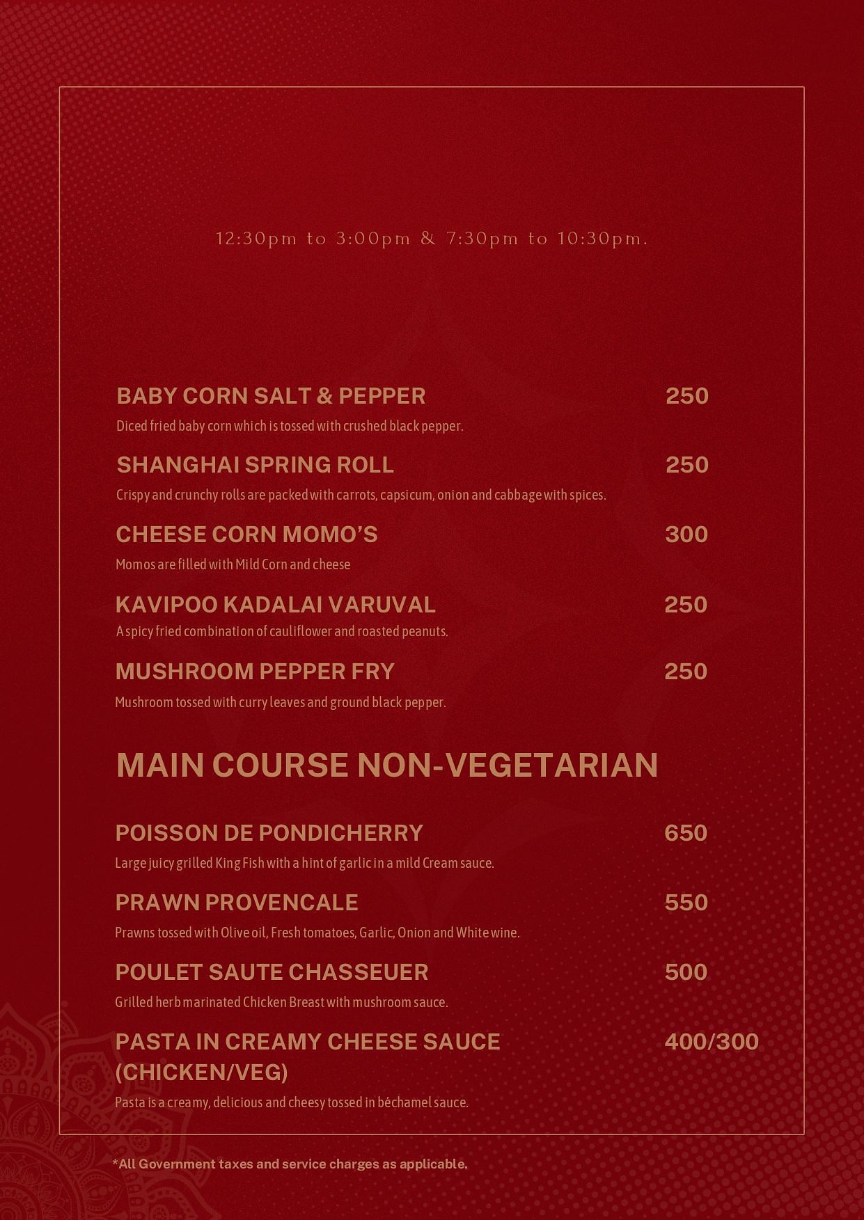 Atithi - TGI Grand menu with the conitunation of Veg Starters and dishes under Non-veg Main Course