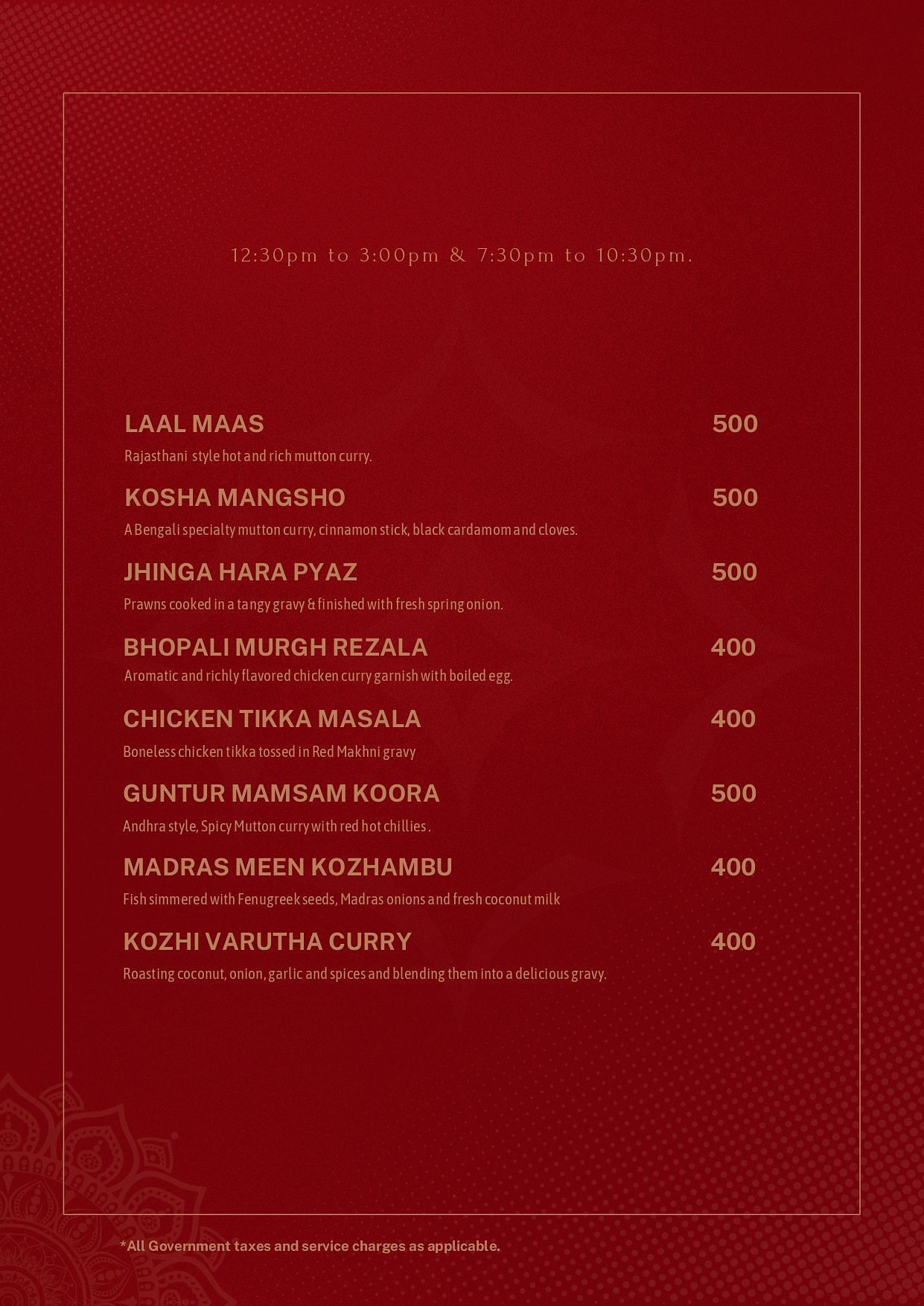 Atithi - TGI Grand menu with the continuation of Main Course Non-vegetarian