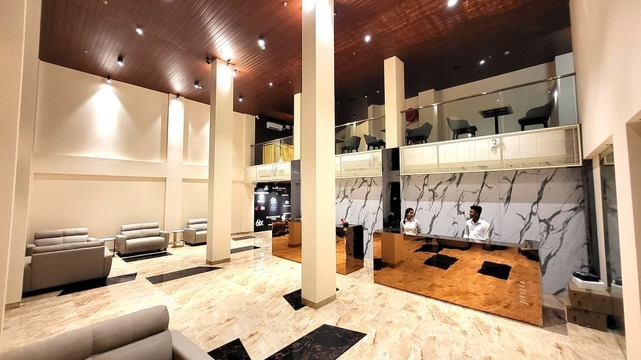 Wide view of the Lobby and the reception at 6ix Seashore Hotel, Port Blair