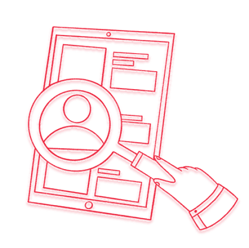 An illustration of a magnifying glass hovering over a document, representing search